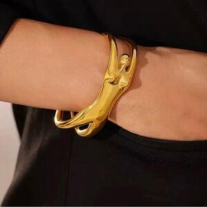 Gold Sculptural Goddess Cuff Bracelet – Adjustable Statement Piece